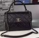 Imitation Chanel Classic Top Flap Bag in Black Original Leather A98079 Silver
