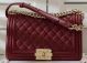 Chanel Boy Flap Shoulder Bag in Burgundy Sheepskin Leather A67086 Gold