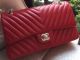 Chanel 2.55 Flap Bag Red Lambskin Chevron Leather A01112 Gold/Silver