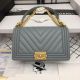 Boy Chanel Flap Bag in Original Chevron Leather in Gray A67086V with Frosted Golden Buckle