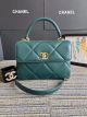Chanel CC Classic Lambskin Top Handle Flap Bag Green Gold-Tone Metal
