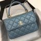 Chanel Lambskin Top Handle Flap Bag 92236 Blue Gold-Tone Metal