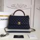 Chanel A92215 Classic Royal Blue Caviar Leather Top Handle Bag.