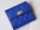 Top Chanel Matelasse Bi-Fold Wallet Blue Cannage Patterns A48980 Gold