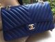 Chanel 2.55 Chevron Flap Bag Blue Lambskin A01112 Silver