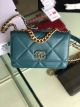 Chanel 19 Classic Sheepskin Leather Chain Wallet in Blue with Gold-Tone Metal embellishments