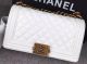 Chanel Boy Flap Shoulder Bag in White Calfskin Leather - A8708 Bronze