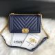 Blue Chevron Leather Boy Chanel Flap Bag A67086V, Authentic Chanel JK3753TP23
